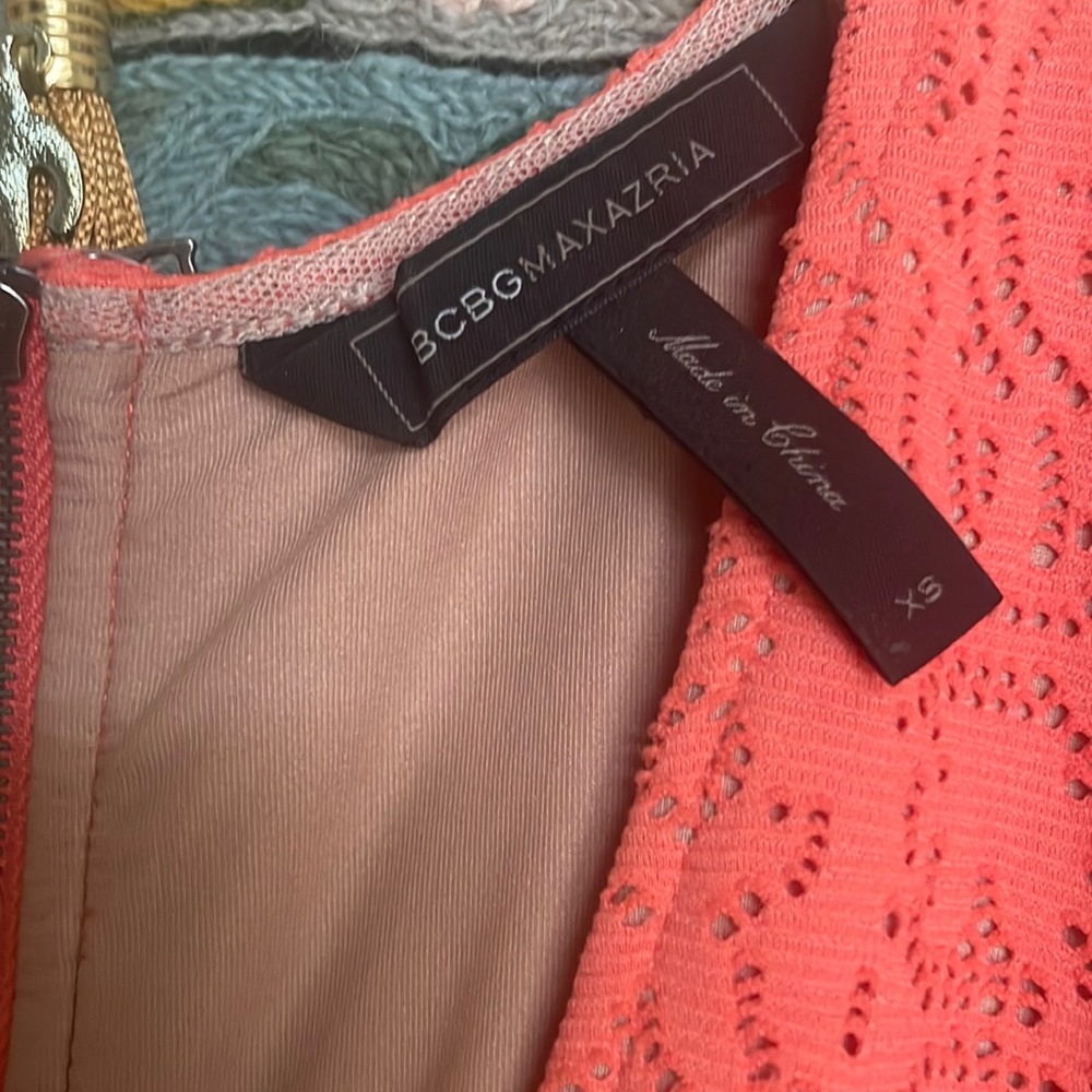 BCBG Dress, coral, eyelet pattern with zipper